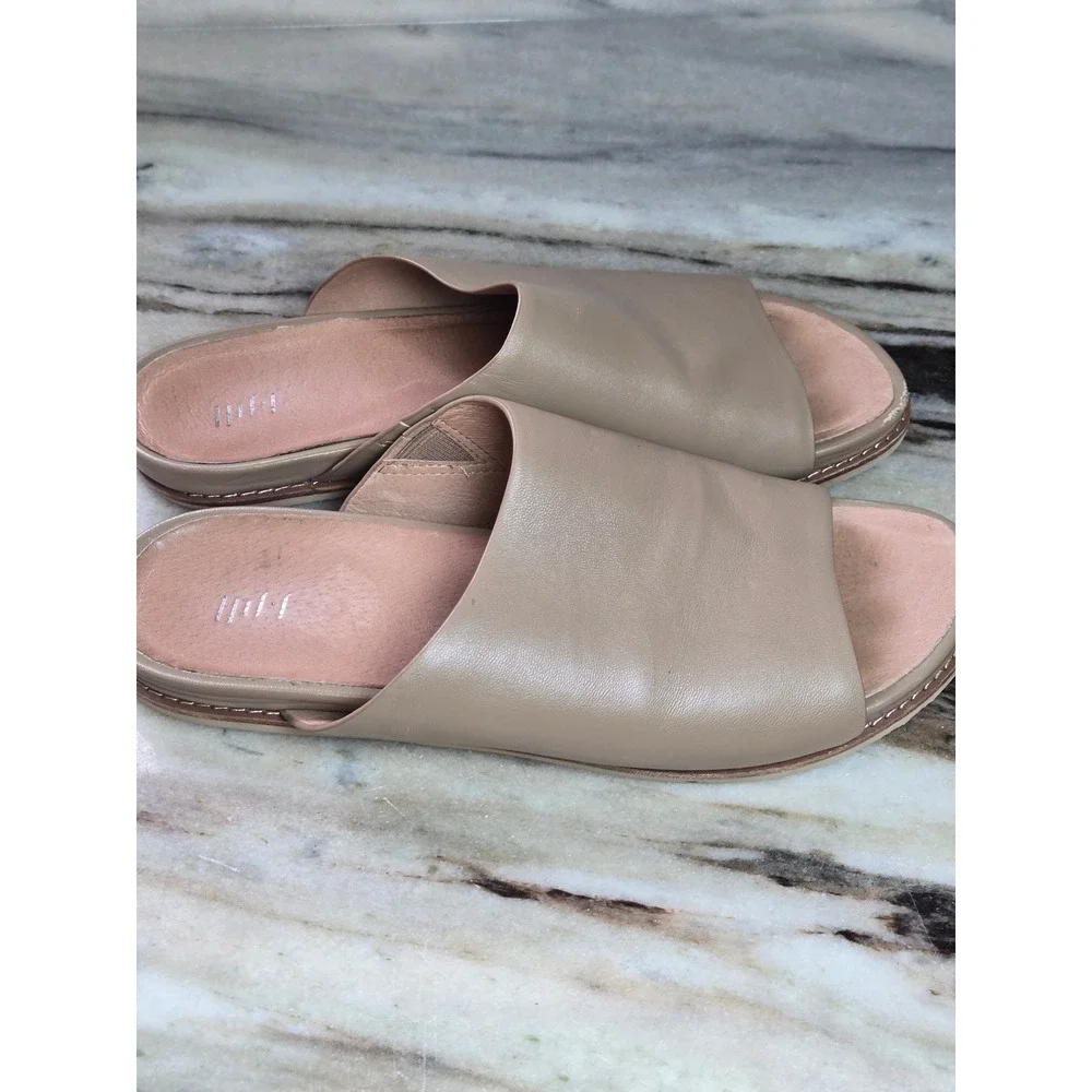J. Jill Womens Leather Wide Strap Slide Sandals Taupe‎ Size 9.5 Minimalist